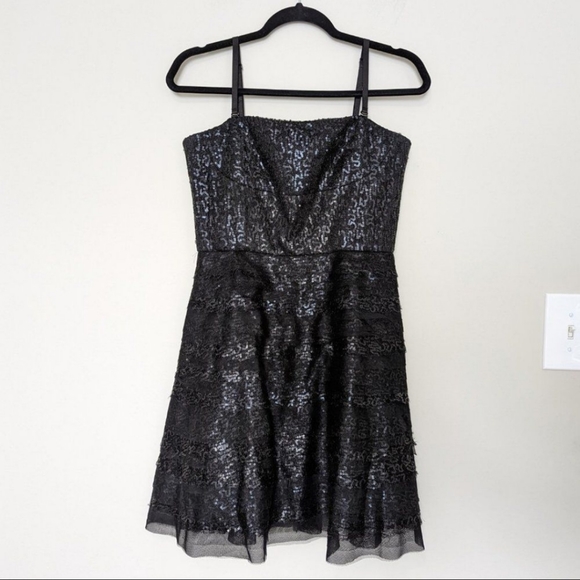 BCBGMaxAzria Black Tiered Sequin Mini Dress - Picture 1 of 5